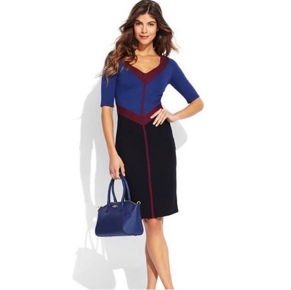 BCBGMAXAZRIA Boie Colour Block Midi Dress Lined - small - Picture 1 of 8
